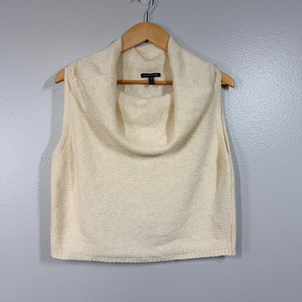 Eileen Fisher Sweater Women's XS Cream Cowl Neck Organic Cotton Sleeveless